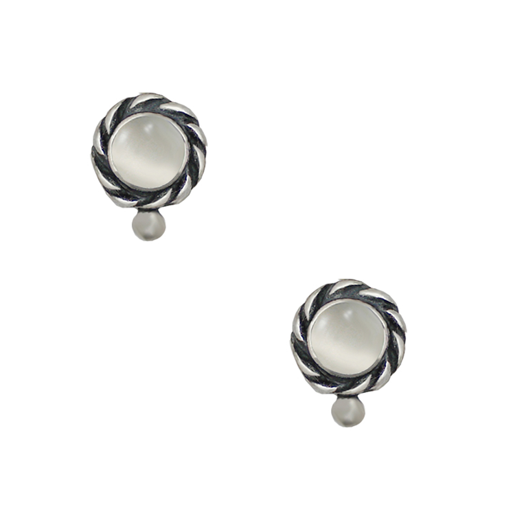 Sterling Silver Petite White Moonstone Post Stud Earrings